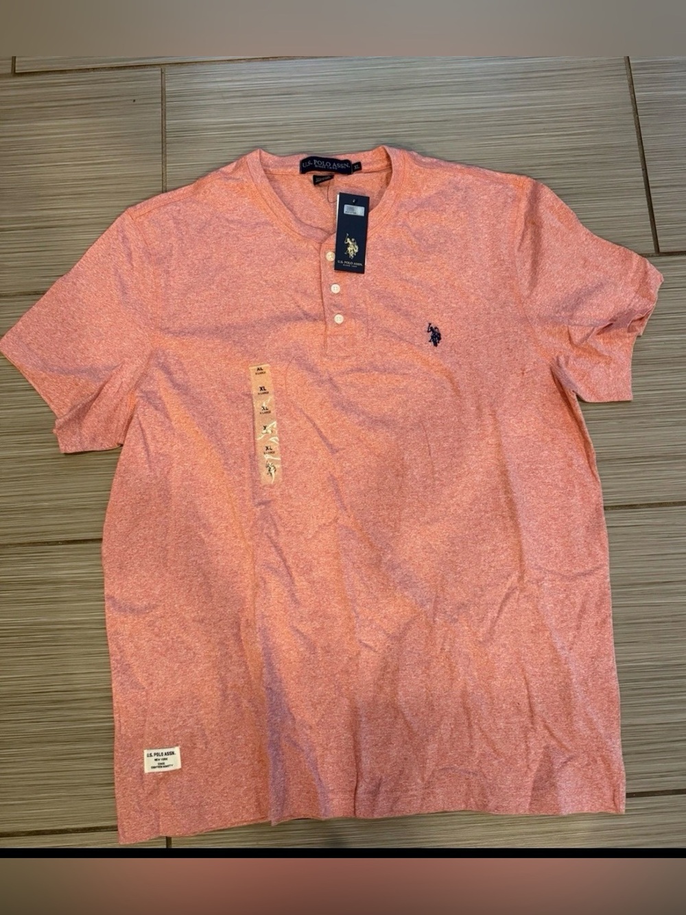 NWT U.S. Polo Assn. Men’s Henley T-Shirt XL Coral Heather 100% Cotton